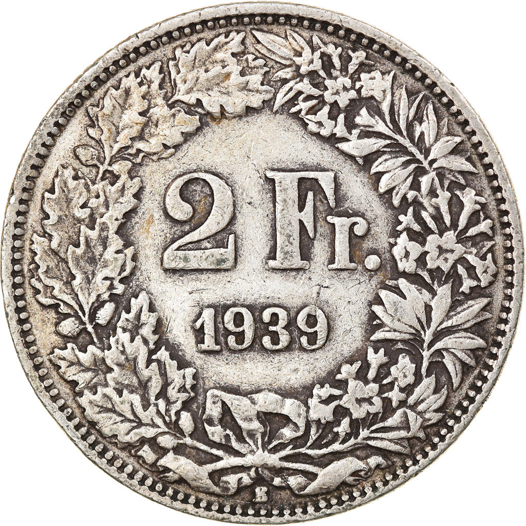 Coin, Switzerland, 2 Francs, 1939, Bern, EF(40-45), Silver, KM:21