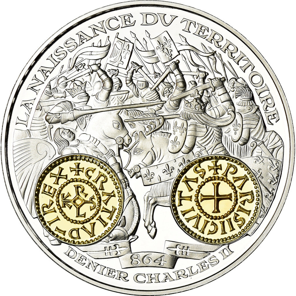 France, Medal, Histoire Monétaire, Denier Charles II, MS(65-70), Silver