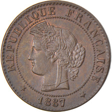 FRANCE, Cérès, Centime, 1887, Paris, KM #826.1, AU(55-58), Bronze, Gadoury #88, 