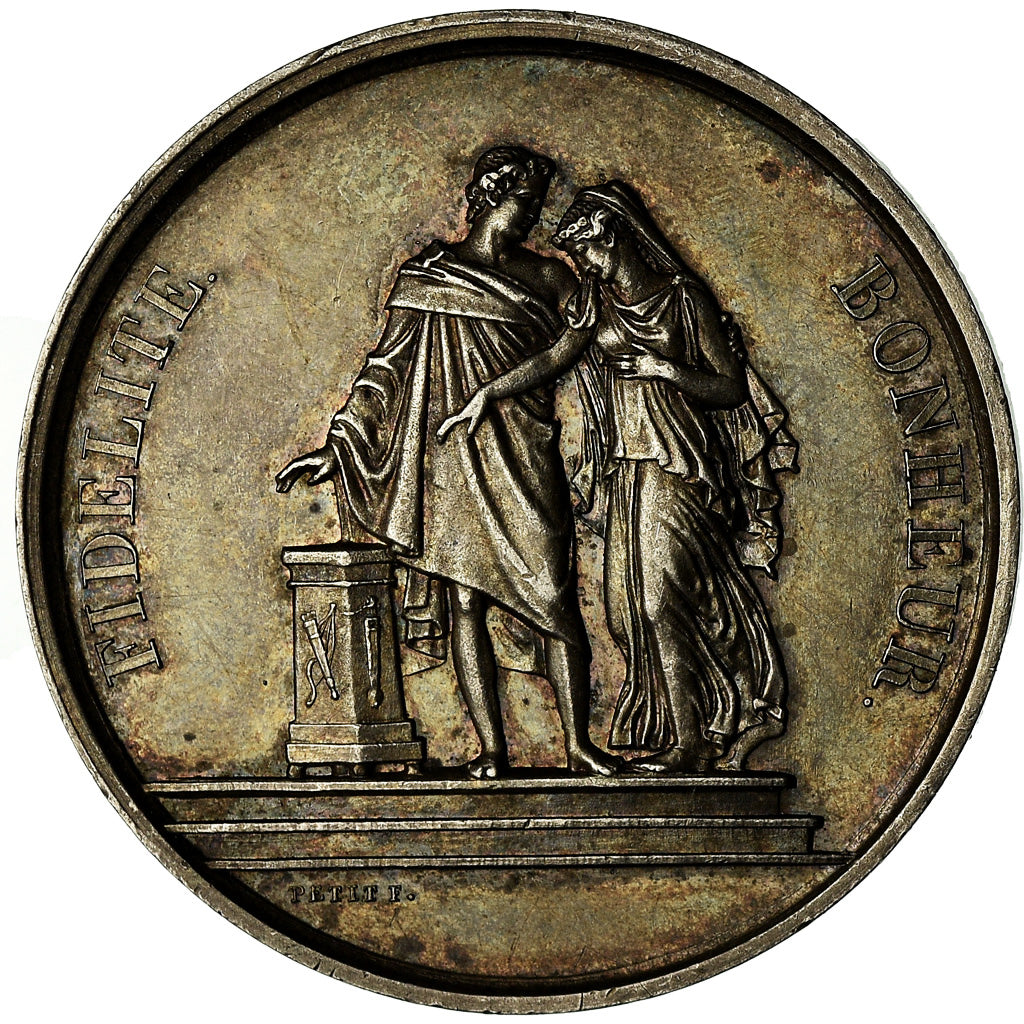 France, Medal, Mariage, Religion, Fidélité Bonheur, Petit, MS(60-62), Silver