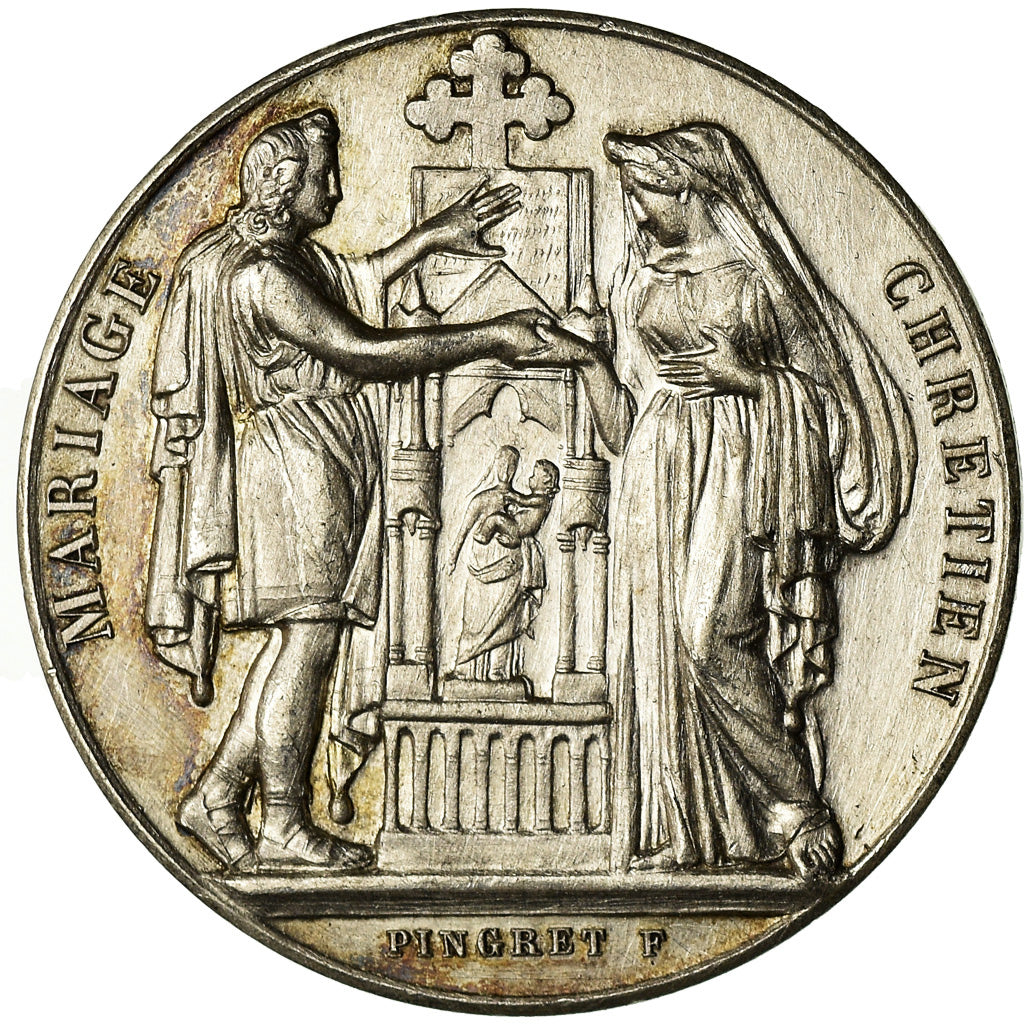 France, Token, Religion, Mariage Chrétien, 1896, Pingret, MS(63), Silver