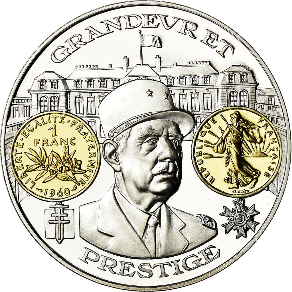 France, Medal, Histoire Monétaire, Franc Semeuse, De Gaulle, MS(65-70), Silver