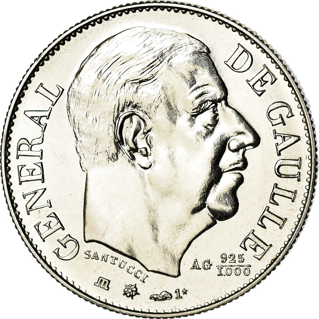 France, Medal, Général De Gaulle, 1980, Santucci, MS(65-70), Silver