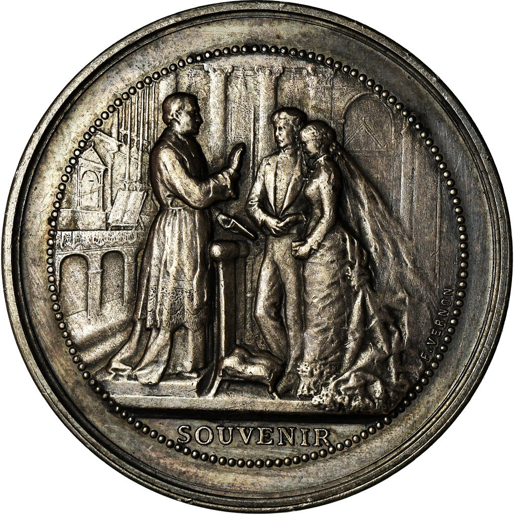Francia, medalla, Noces, Souvenir de Mariage, Religions & beliefs, 1887, Vernon