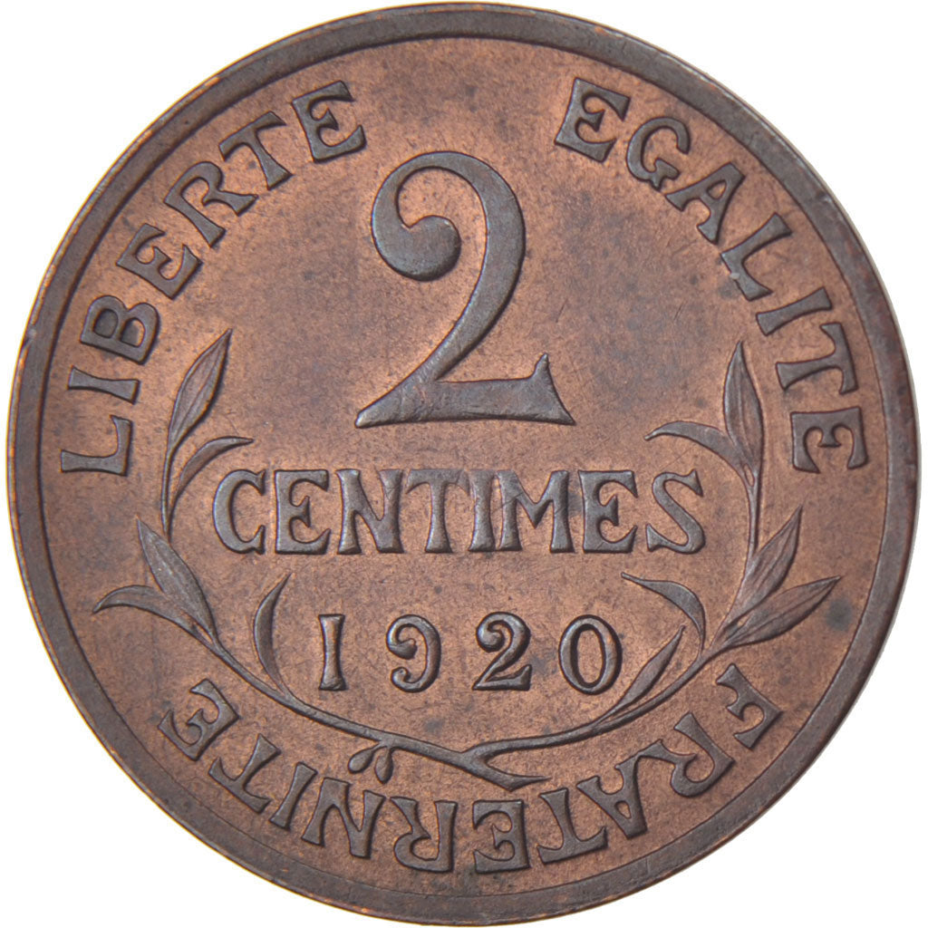 FRANCE, Dupuis, 2 Centimes, 1920, Paris, KM #841, MS(60-62), Bronze, 20.2,...