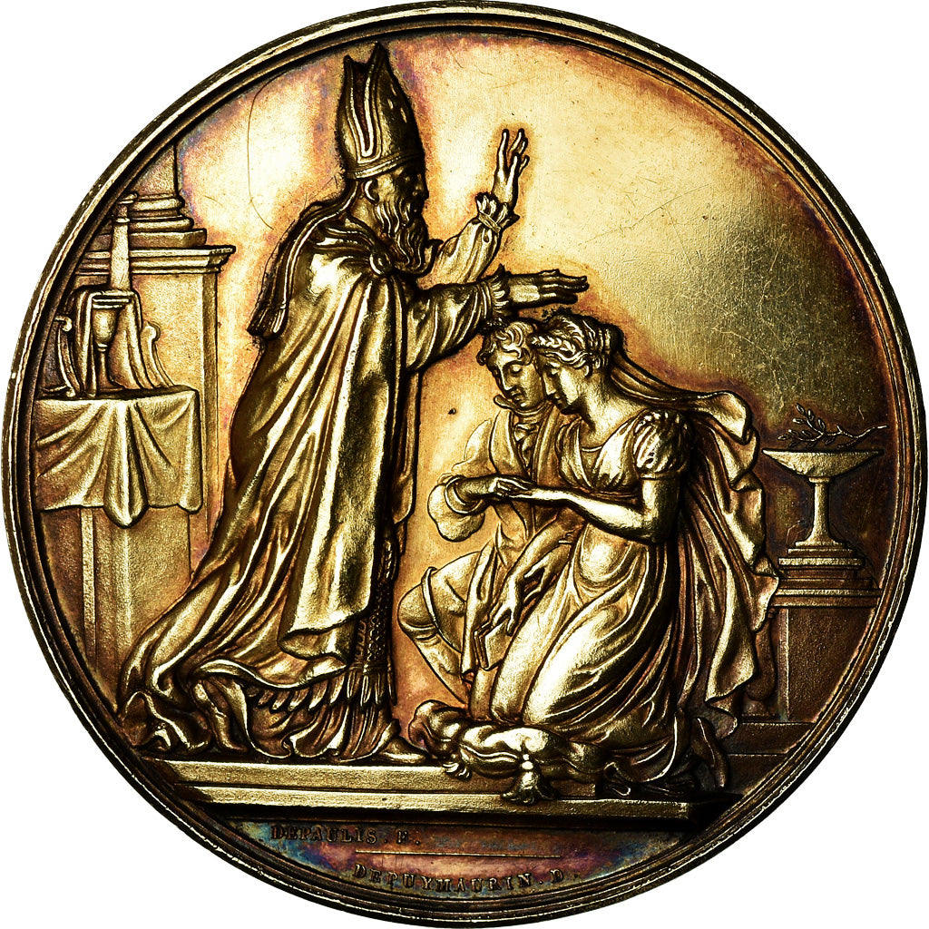 France, Médaille, Noces, Mariage, Religion, 1838, De Puymaurin, SPL, Vermeil