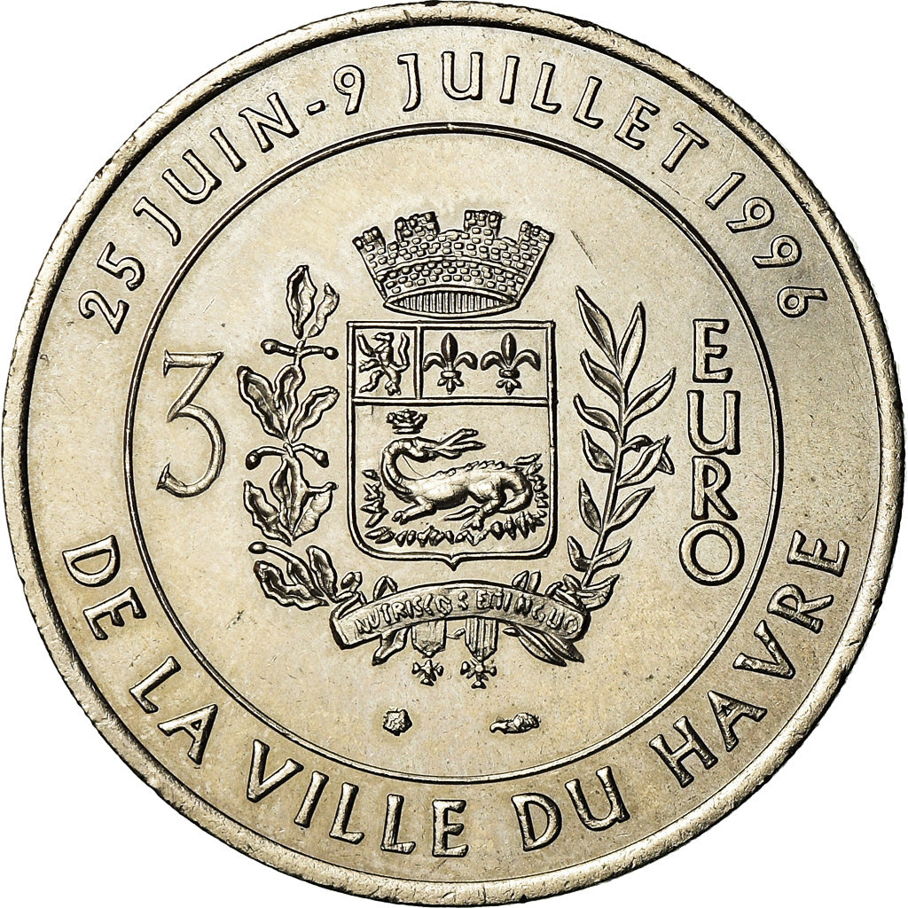 France, Medal, 3 Euro Ville du Havre, Pont de Normandie, 1996, MS(65-70)
