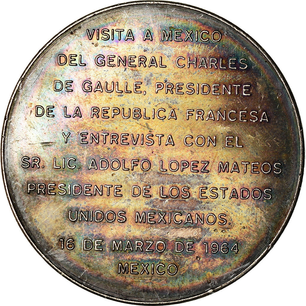 México, medalla, Visita a Mexico del General De Gaulle con Adolfo Lopez Mateos