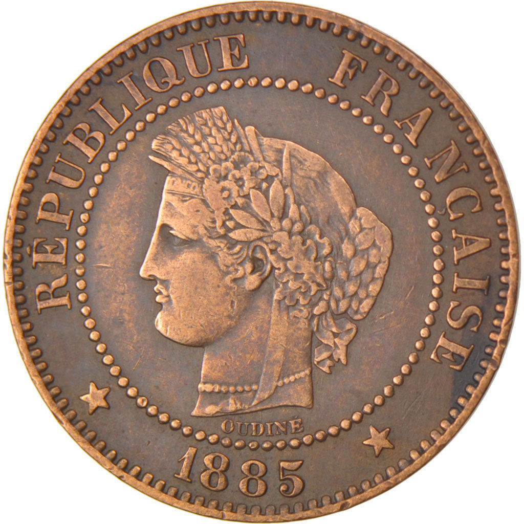 FRANCE, Cérès, 2 Centimes, 1885, Paris, KM #827.1, EF(40-45), Bronze, 20.2, G...