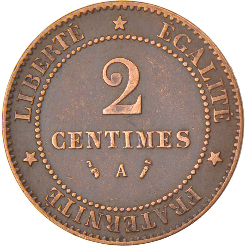 FRANCE, Cérès, 2 Centimes, 1885, Paris, KM #827.1, EF(40-45), Bronze, 20.2, G...