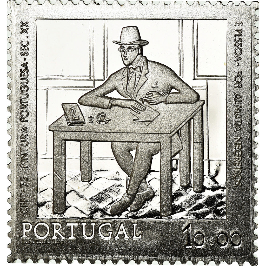 Portugal, medalla, Timbre, F.Pessoa por Almada Negreiros, 1975, SC+, Plata