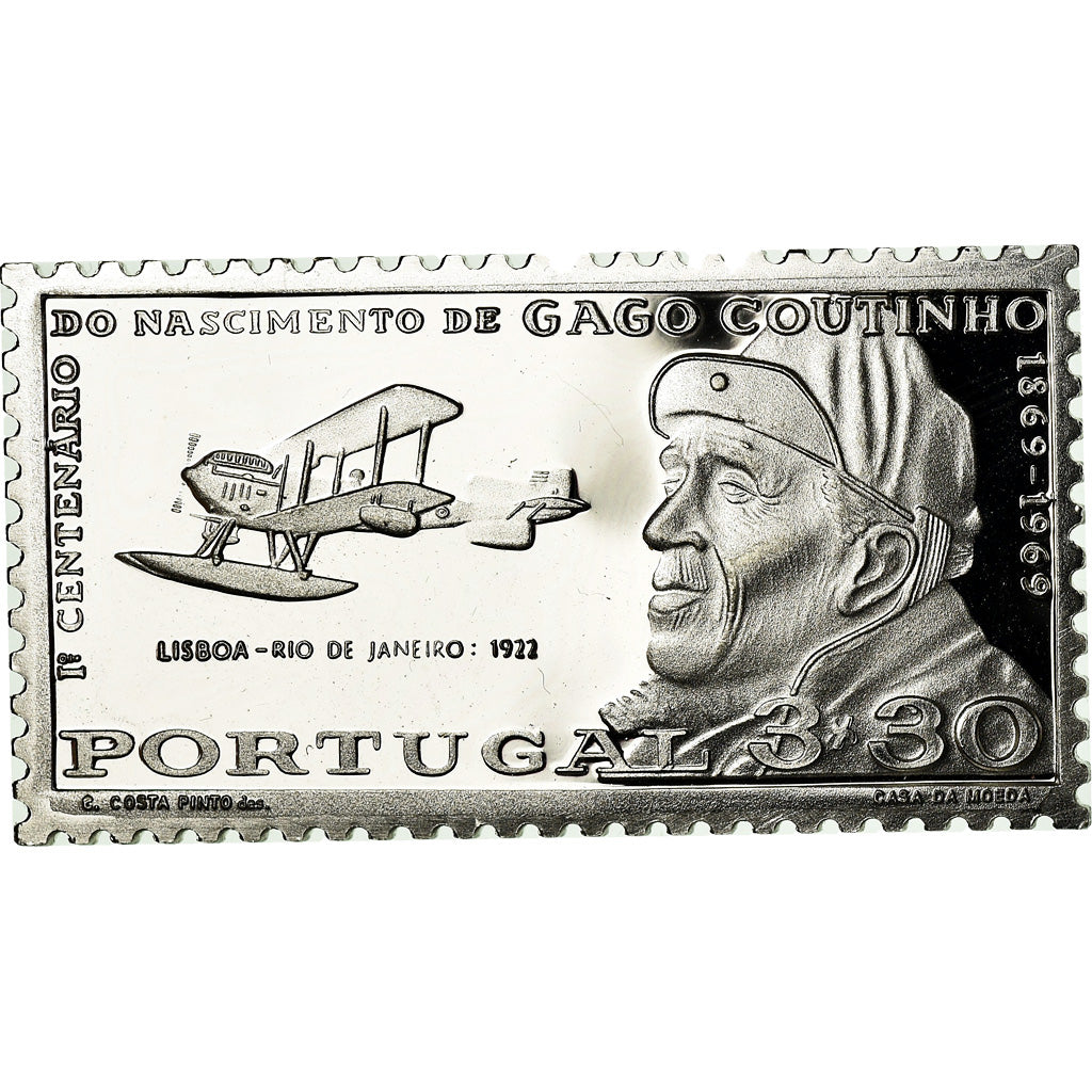 Portugal, Medal, Timbre, Alm. Gago Coutinho, Aviation, 1969, MS(64), Silver