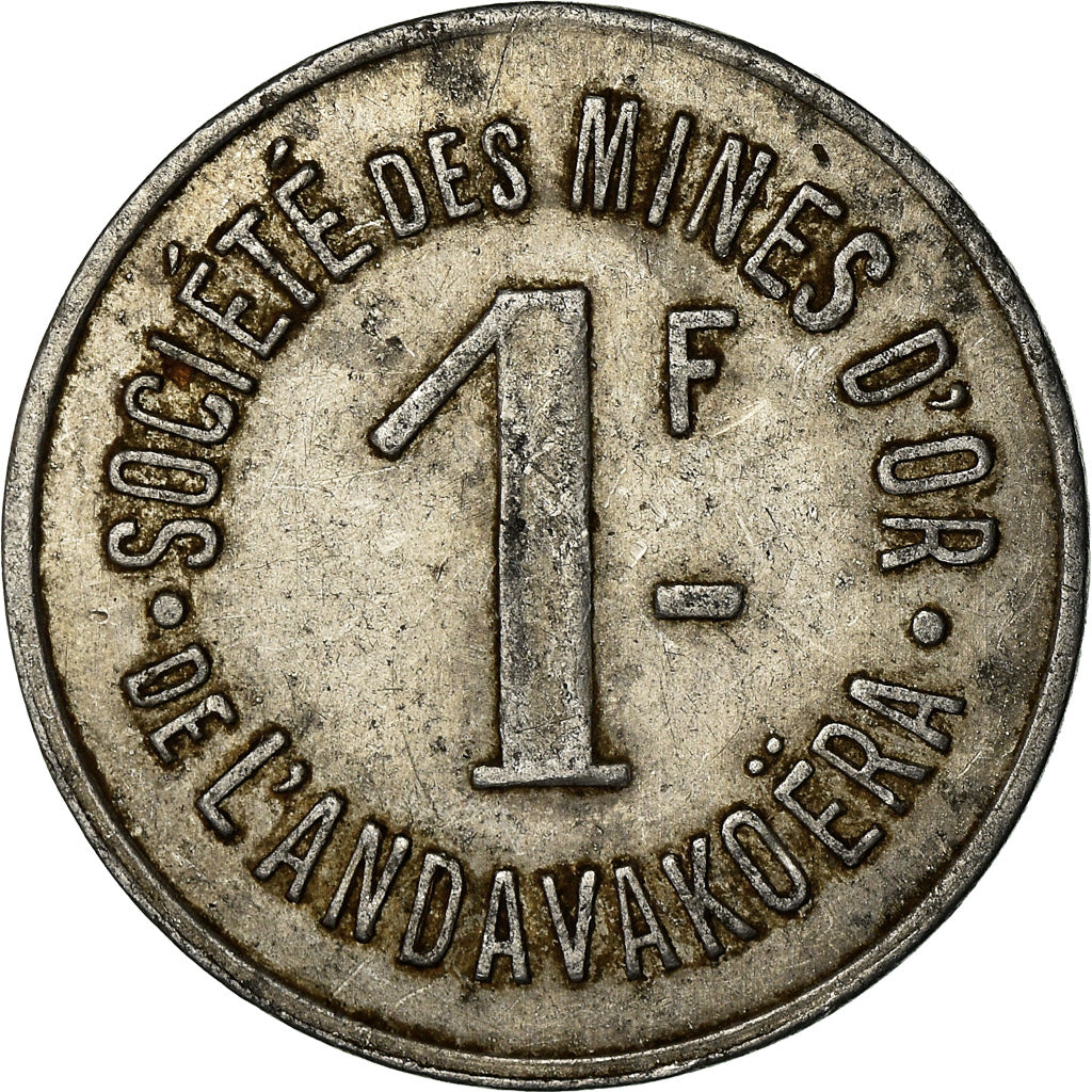 Coin, Madagascar, Société des Mines d'Or, Andavakoëra, 1 Franc, EF(40-45)