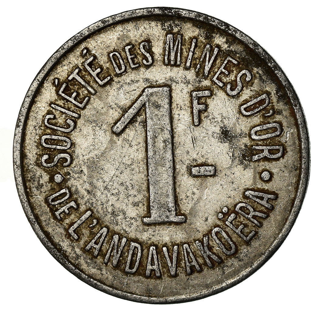 Coin, Madagascar, Société des Mines d'Or, Andavakoëra, 1 Franc, EF(40-45)