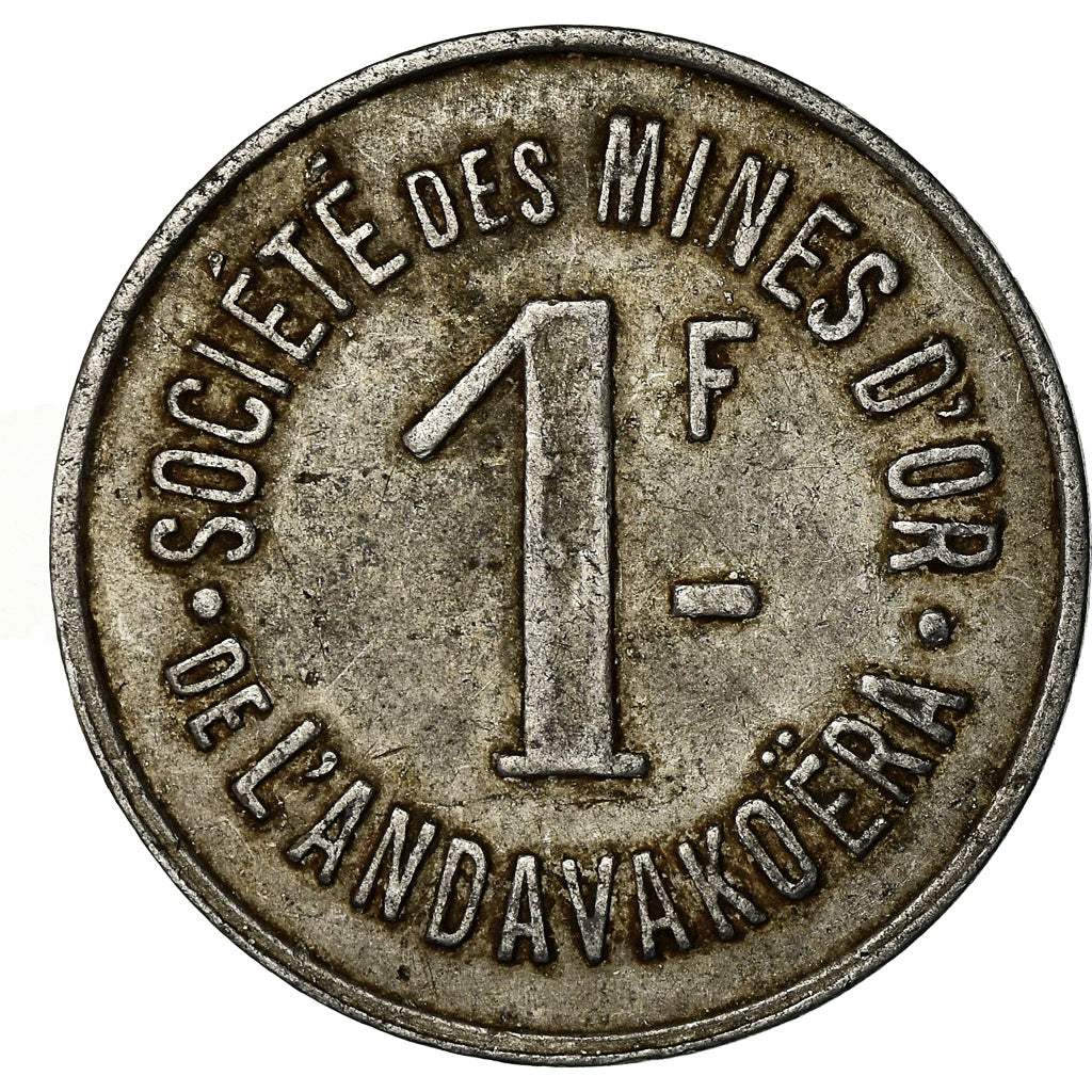 Monnaie, Madagascar, Société des Mines d'Or, Andavakoëra, 1 Franc, TTB