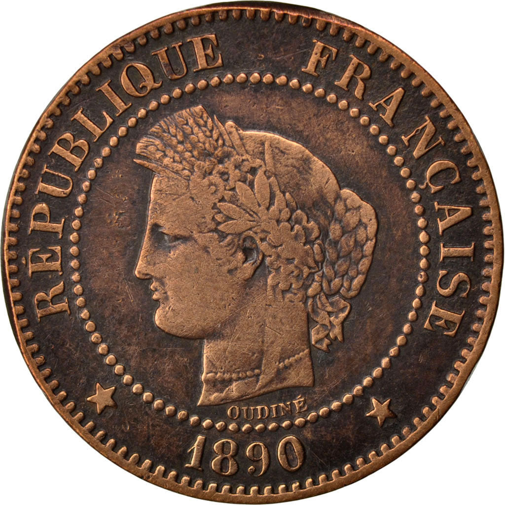 FRANCE, Cérès, 2 Centimes, 1890, Paris, KM #827.1, VF(20-25), Bronze, 20.2, G...