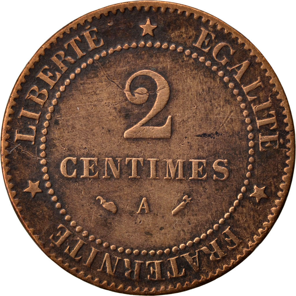 FRANCE, Cérès, 2 Centimes, 1890, Paris, KM #827.1, VF(20-25), Bronze, 20.2, G...