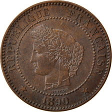 FRANCE, Cérès, 2 Centimes, 1890, Paris, KM #827.1, AU(55-58), Bronze, 20.2, G...