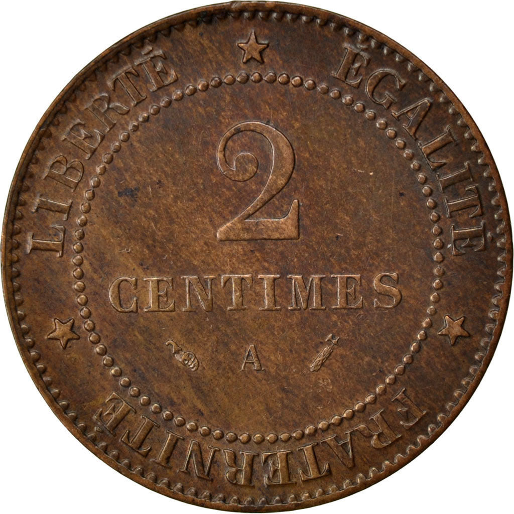 FRANCE, Cérès, 2 Centimes, 1890, Paris, KM #827.1, AU(55-58), Bronze, 20.2, G...