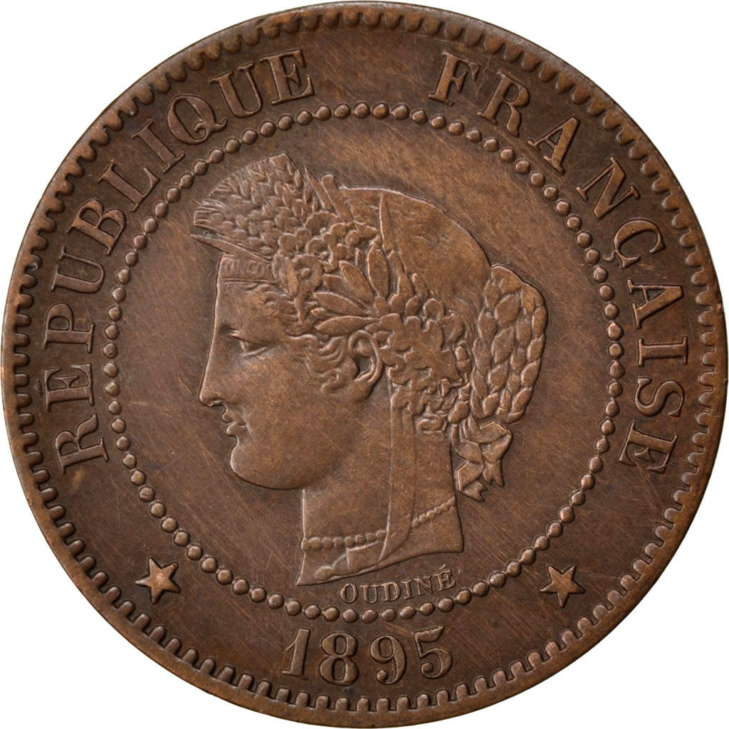 FRANCE, Cérès, 2 Centimes, 1895, Paris, KM #827.1, AU(50-53), Bronze, 20.2, G...