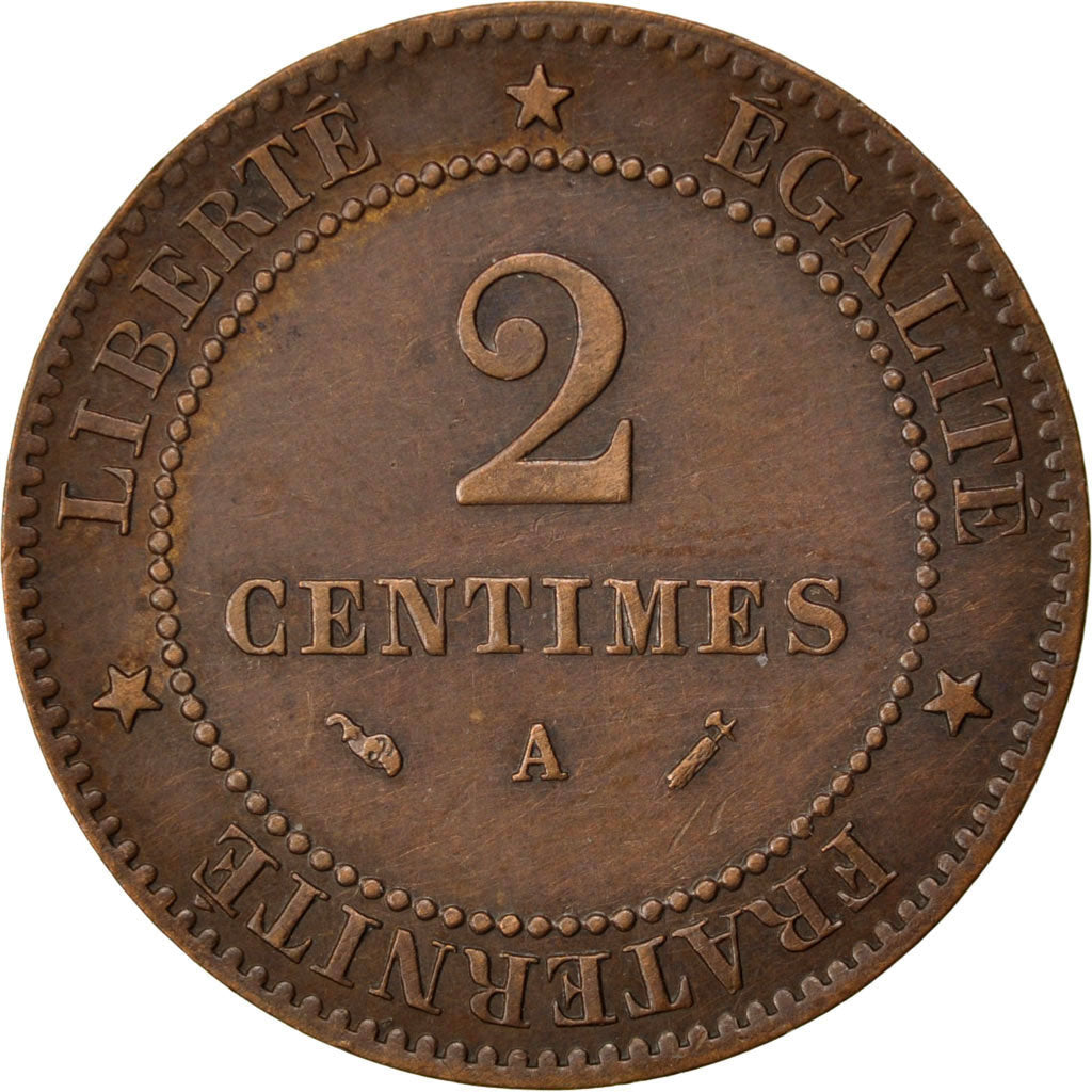 FRANCE, Cérès, 2 Centimes, 1895, Paris, KM #827.1, AU(50-53), Bronze, 20.2, G...