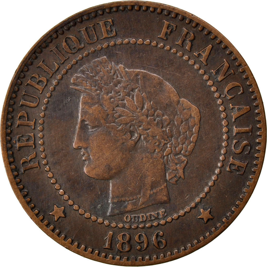 FRANCE, Cérès, 2 Centimes, 1896, Paris, KM #827.1, EF(40-45), Bronze, 20.2, G...
