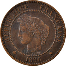 FRANCE, Cérès, 2 Centimes, 1896, Paris, KM #827.1, EF(40-45), Bronze, 20.2, G...