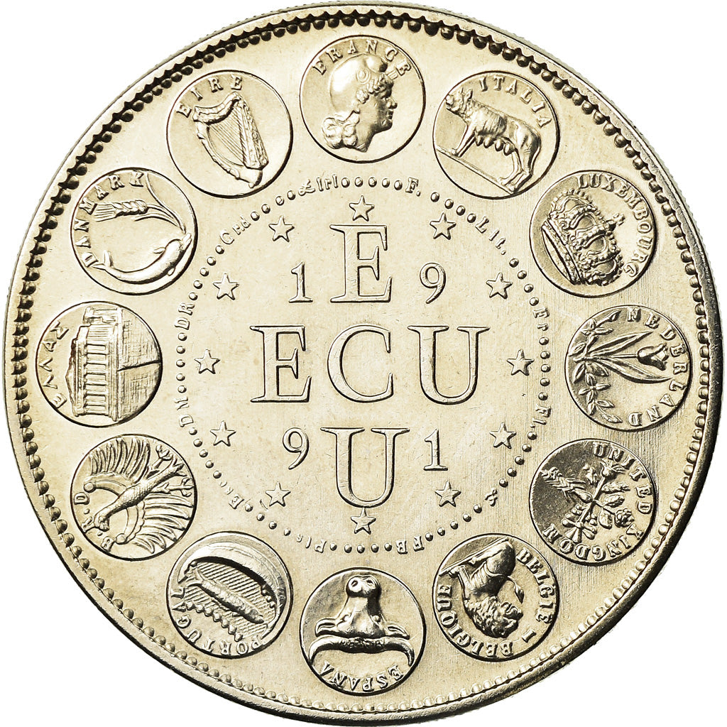 França, Medal, Ecu Europa, Marianne, 1991, Rodier, MS(65-70), Cobre-níquel