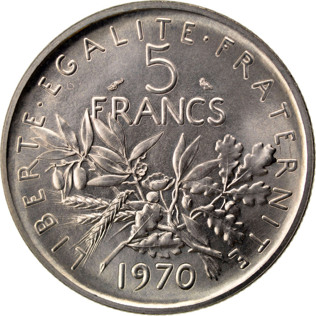 FRANCE, 5 Francs, 1970, KM #E114, MS(63), Silver, Gadoury #771, 10.06