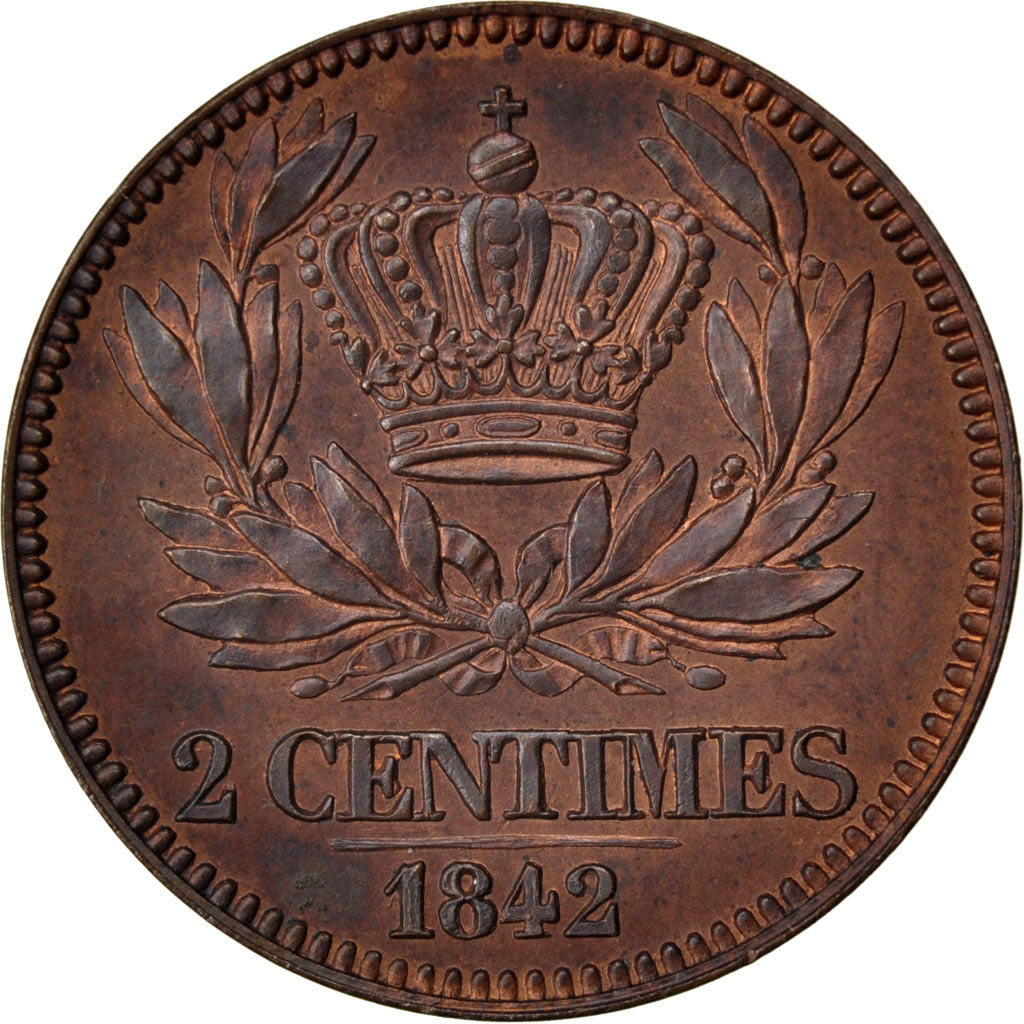 FRANCE, 2 Centimes, 1842, MS(60-62), Bronze, Gadoury #97, 2.79