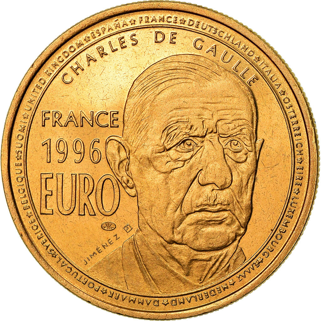 France, Medal, Charles De Gaulle, 1 Euro Essai, 1996, Jimenez, MS(64), Copper