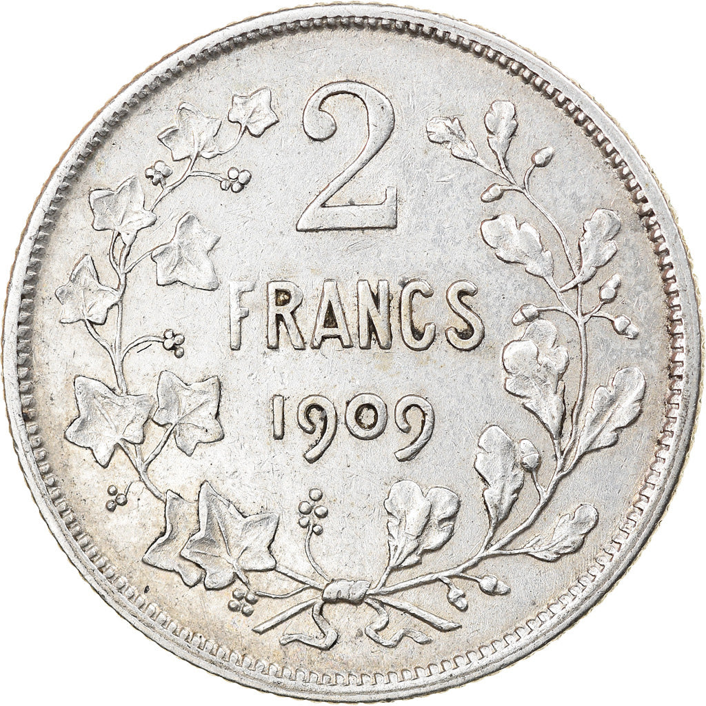 Coin, Belgium, Leopold II, 2 Francs, 2 Frank, 1909, AU(50-53), Silver, KM:58.1