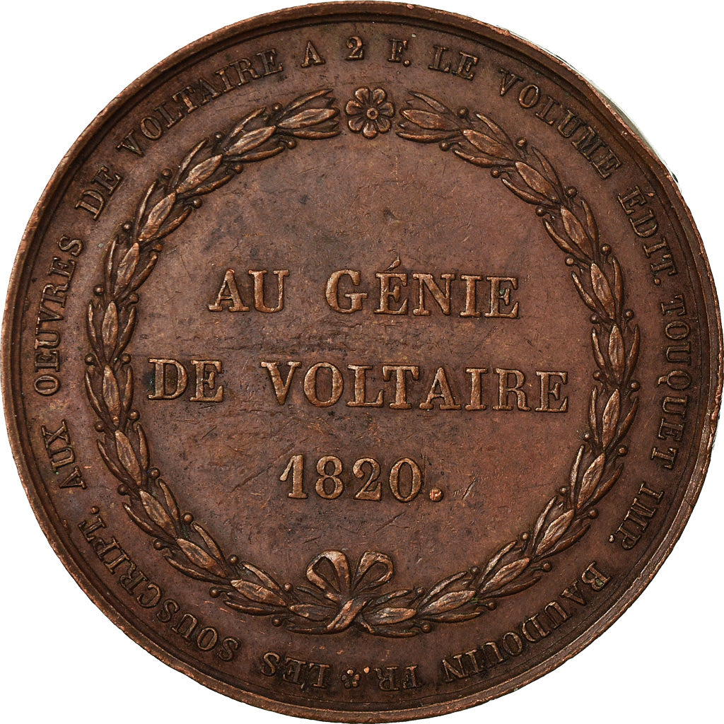 France, Médaille, Louis XVIII, Au Génie de Voltaire, Arts & Culture, 1820