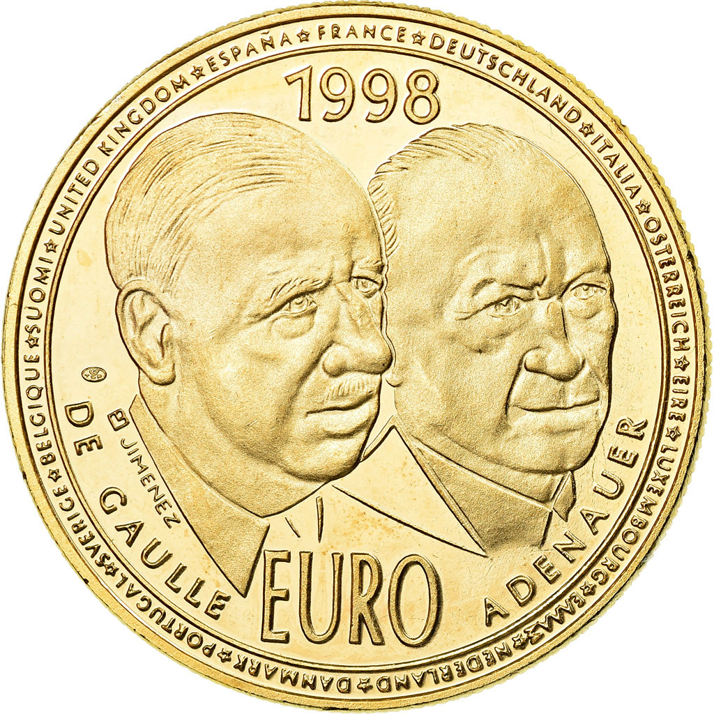 Frankrijk, Medaille, 10 Euro De Gaulle-Adenauer, 1998, Jimenez, FDC, Gilt Bronze