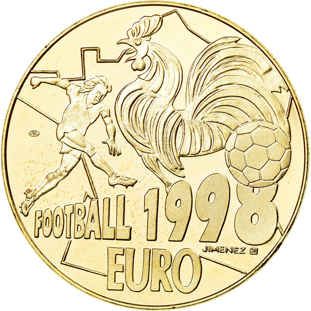 Francja, Medal, 10 Euro Football, 1998, Jimenez, MS(65-70), Pokryty brązem