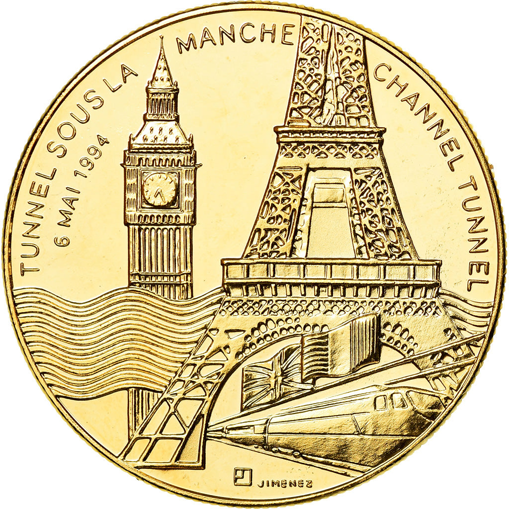 France, Medal, Tunnel sous la Manche - Elizabeth II, Mitterrand, 1994, Jimenez