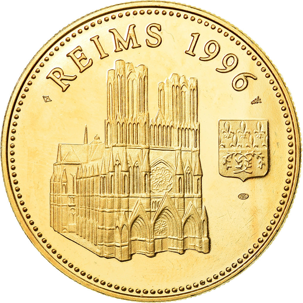 Francia, medaglia, Le Pape Jean-Paul II à Reims, 1996, FDC, Bronzo dorato