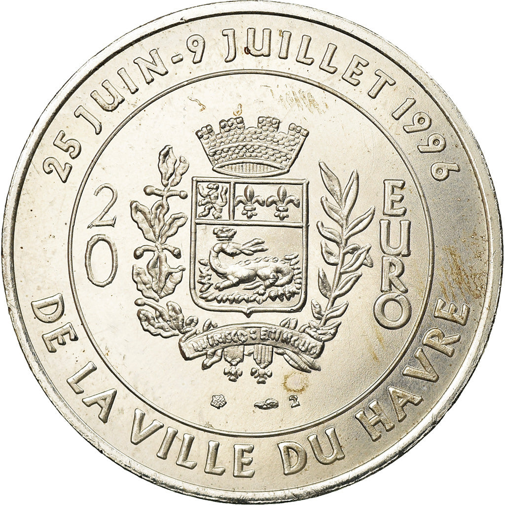Francia, medalla, 20 Euro, Ville du Havre, Pont de Normandie, 1996, SC, Plata