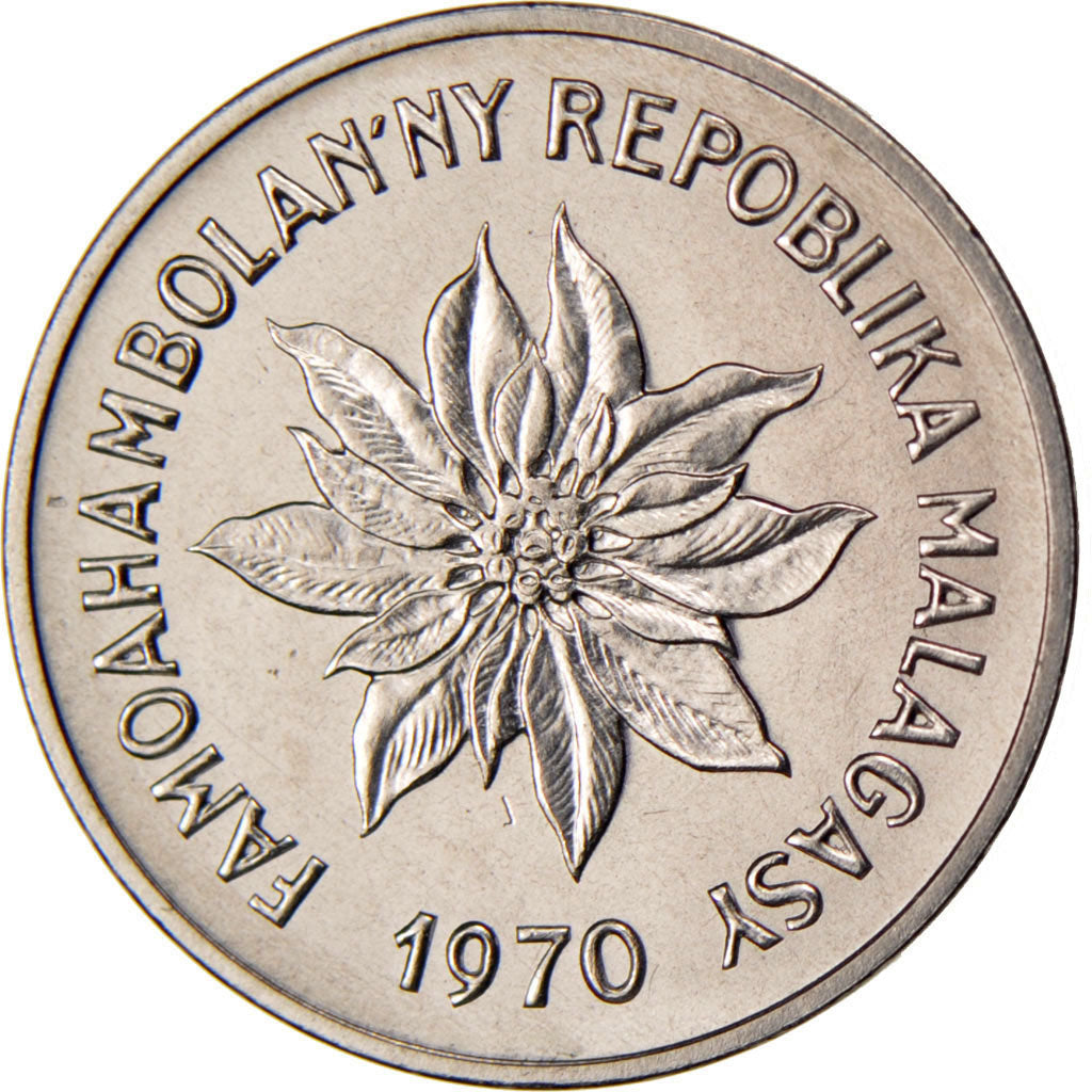 MADAGASCAR, 2 Francs, 1970, Paris, KM #9, MS(65-70), Stainless Steel, 3.44