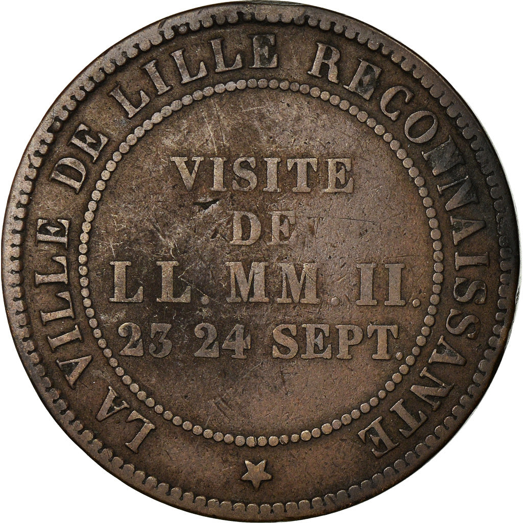 Frankrijk, Token, Visite de Napoléon III à Lille, 1853, Barre, FR, Bronze