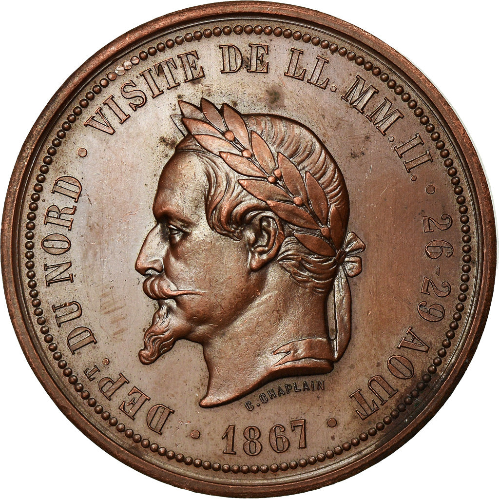 France, Medal, Napoléon III, Visite de la Chambre de Commerce de Lille, 1867