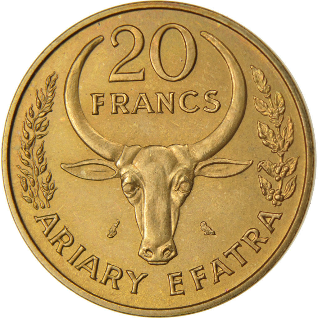 MADAGASCAR, 20 Francs, 4 Ariary, 1970, Paris, KM #12, MS(63), Aluminum-Bronze,..