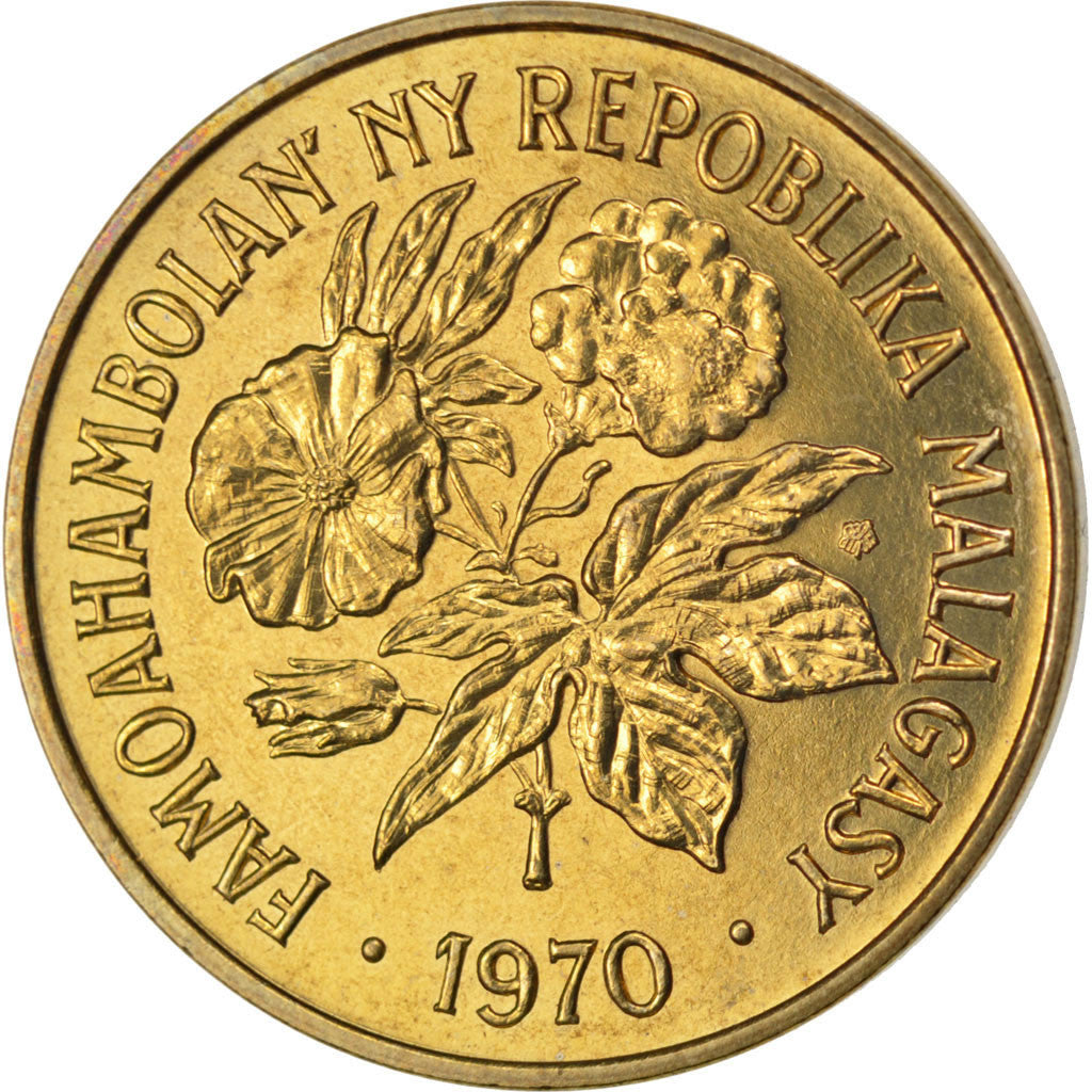 MADAGASCAR, 20 Francs, 4 Ariary, 1970, Paris, KM #12, MS(63), Aluminum-Bronze,..