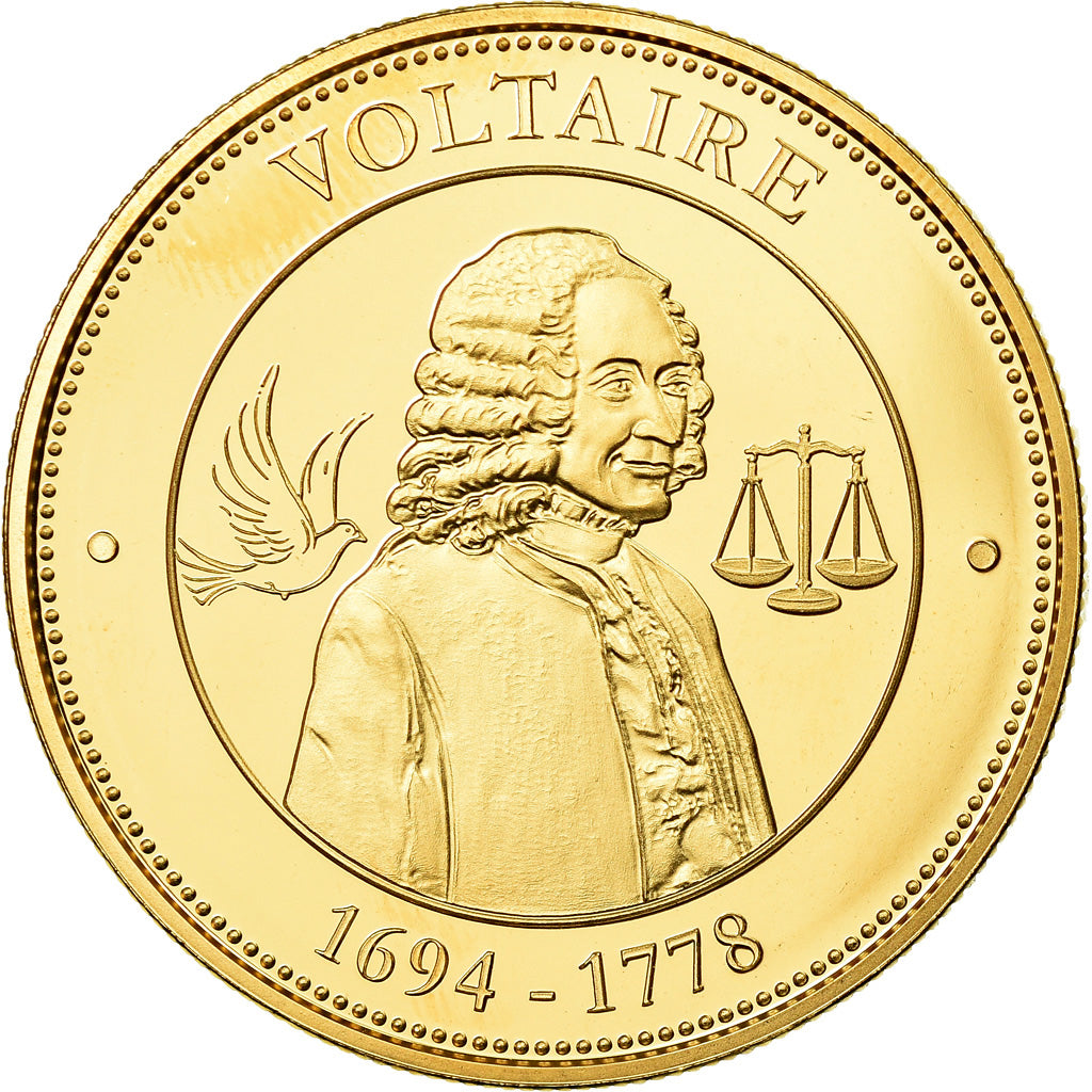 Frankrijk, Medaille, Nos Grands Hommes, Voltaire, FDC, Copper-Nickel Gilt