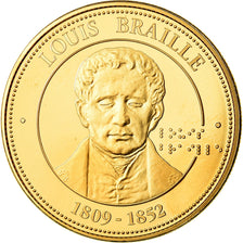 France, Médaille, Collection Panthéon, Louis Braille, FDC, Copper-Nickel Gilt