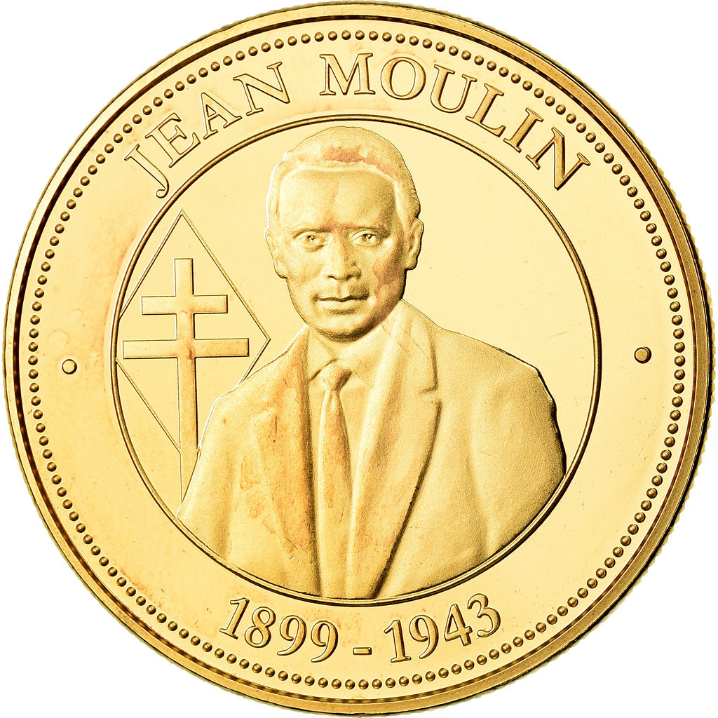 France, Médaille, Collection Panthéon, Jean Moulin, FDC, Copper-Nickel Gilt