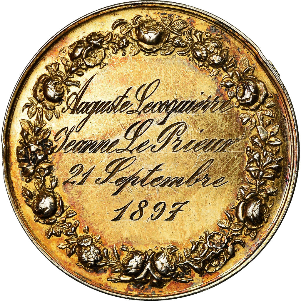 France, Médaille, Mariage, Religion, Fidélité Bonheur, 1897, Petit, SUP+