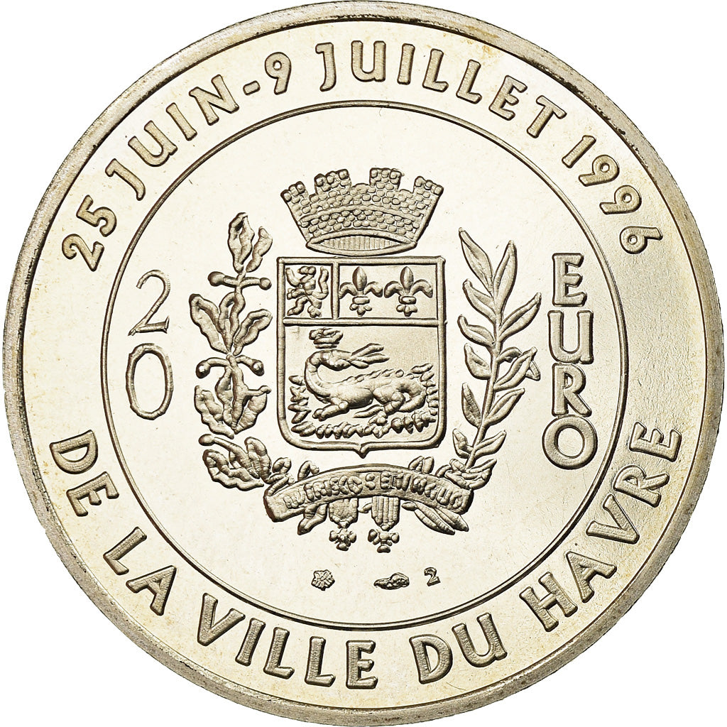 Francia, medalla, 20 Euro, Ville du Havre, Pont de Normandie, 1996, SC+, Plata