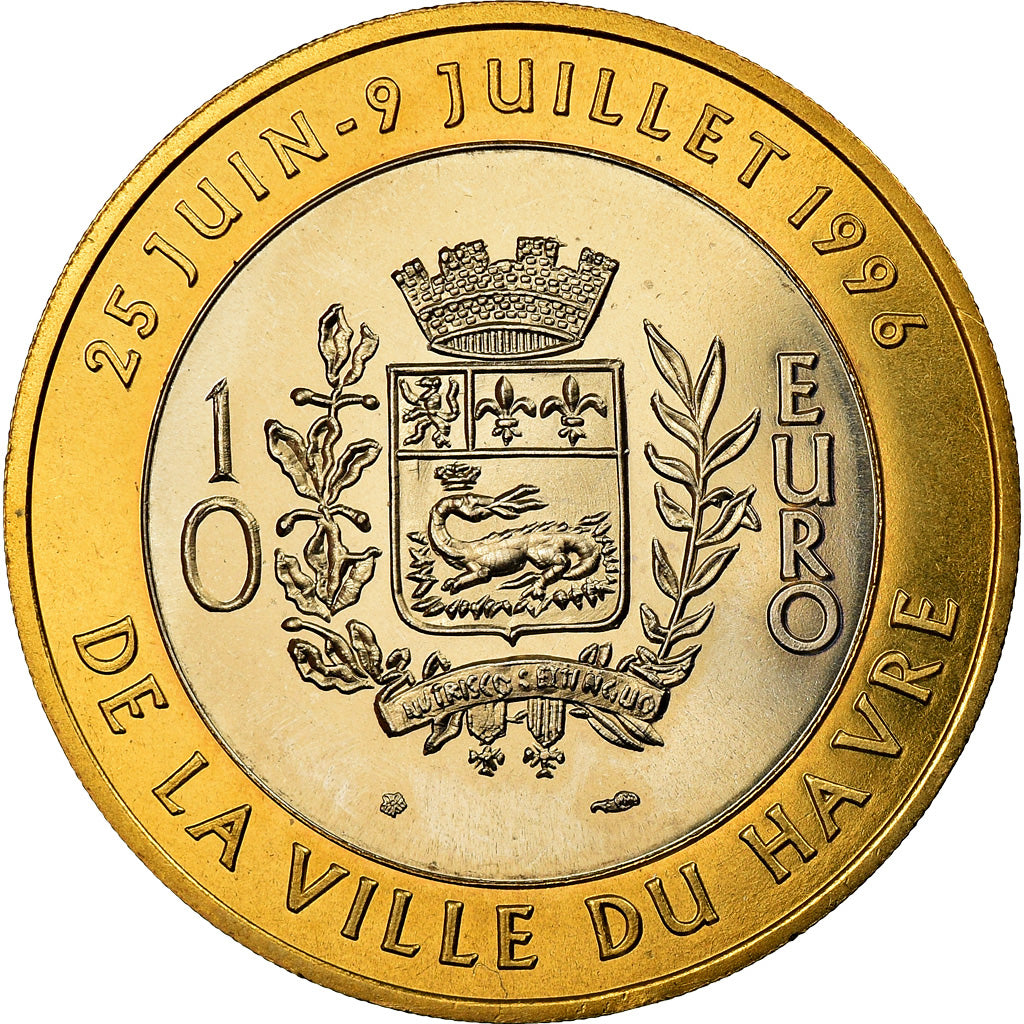 Francja, Medal, 10 Euro, Ville du Havre, Pont de Normandie, 1996, MS(64)