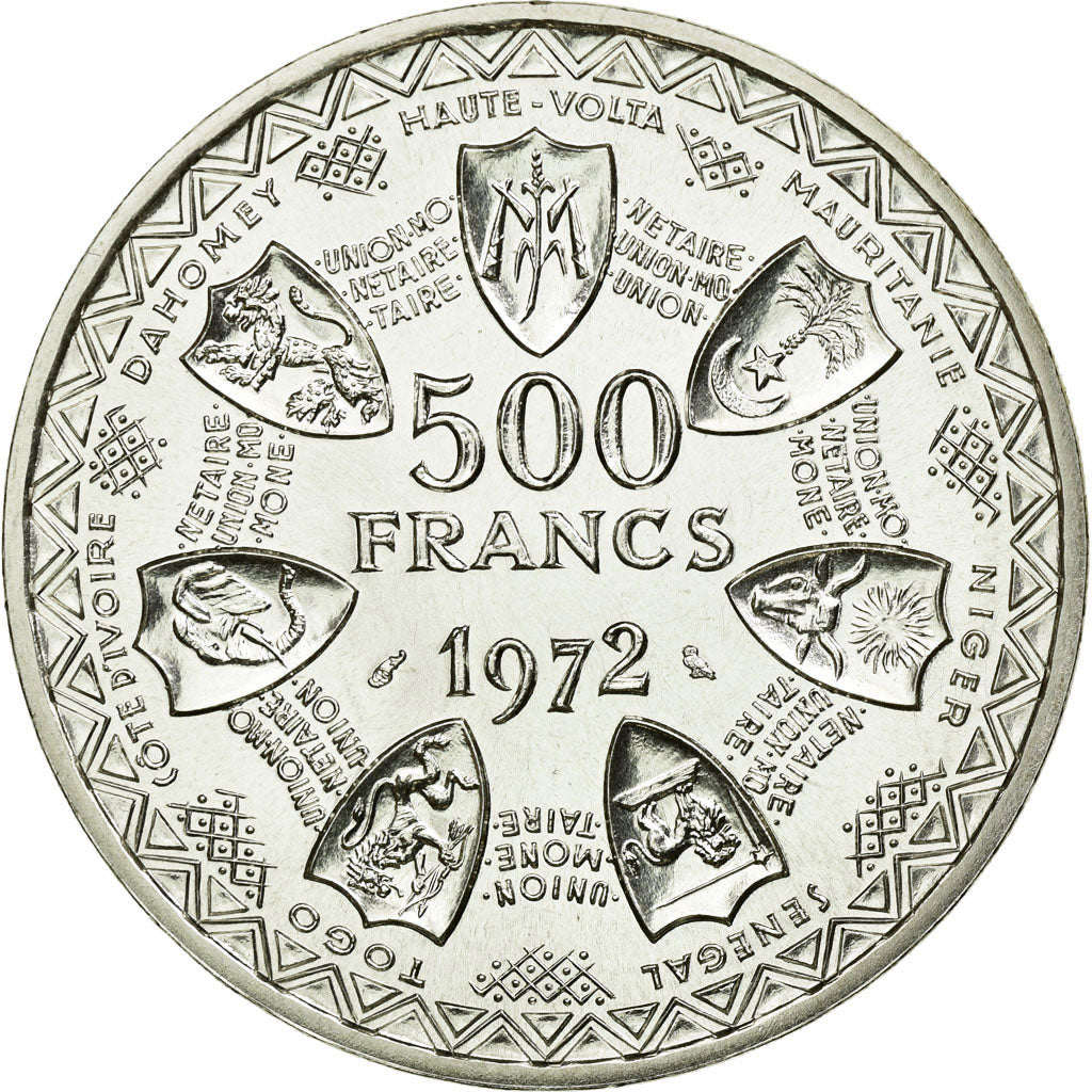Coin, West African States, 500 Francs, 1972, MS(63), Silver, KM:E7